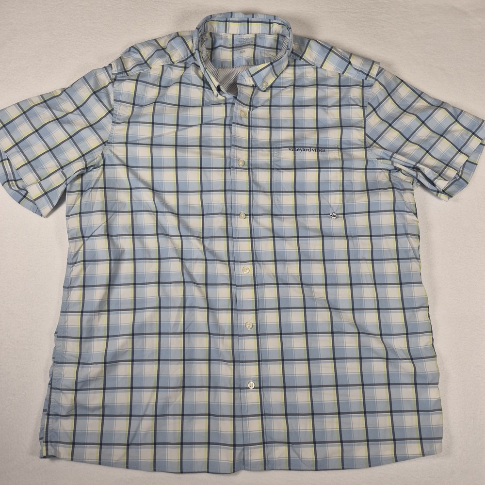 Vineyard Vines Performance Button Down Men's XXL Blue and Black Plaid Vented